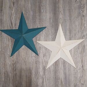 Set of Two Metal Tin 12" Rustic Star Wall Decor White Teal